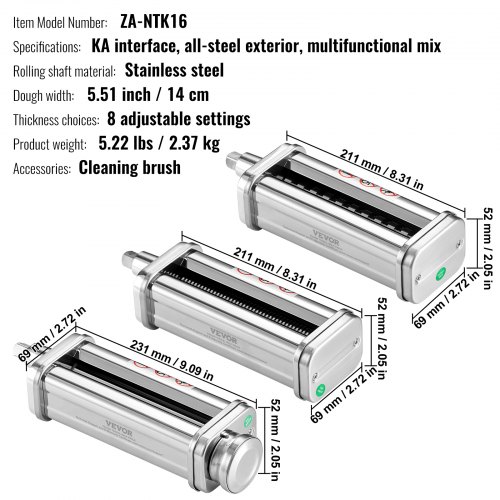VEVOR Pasta Attachment for KitchenAid Stand Mixer, Stainless Steel