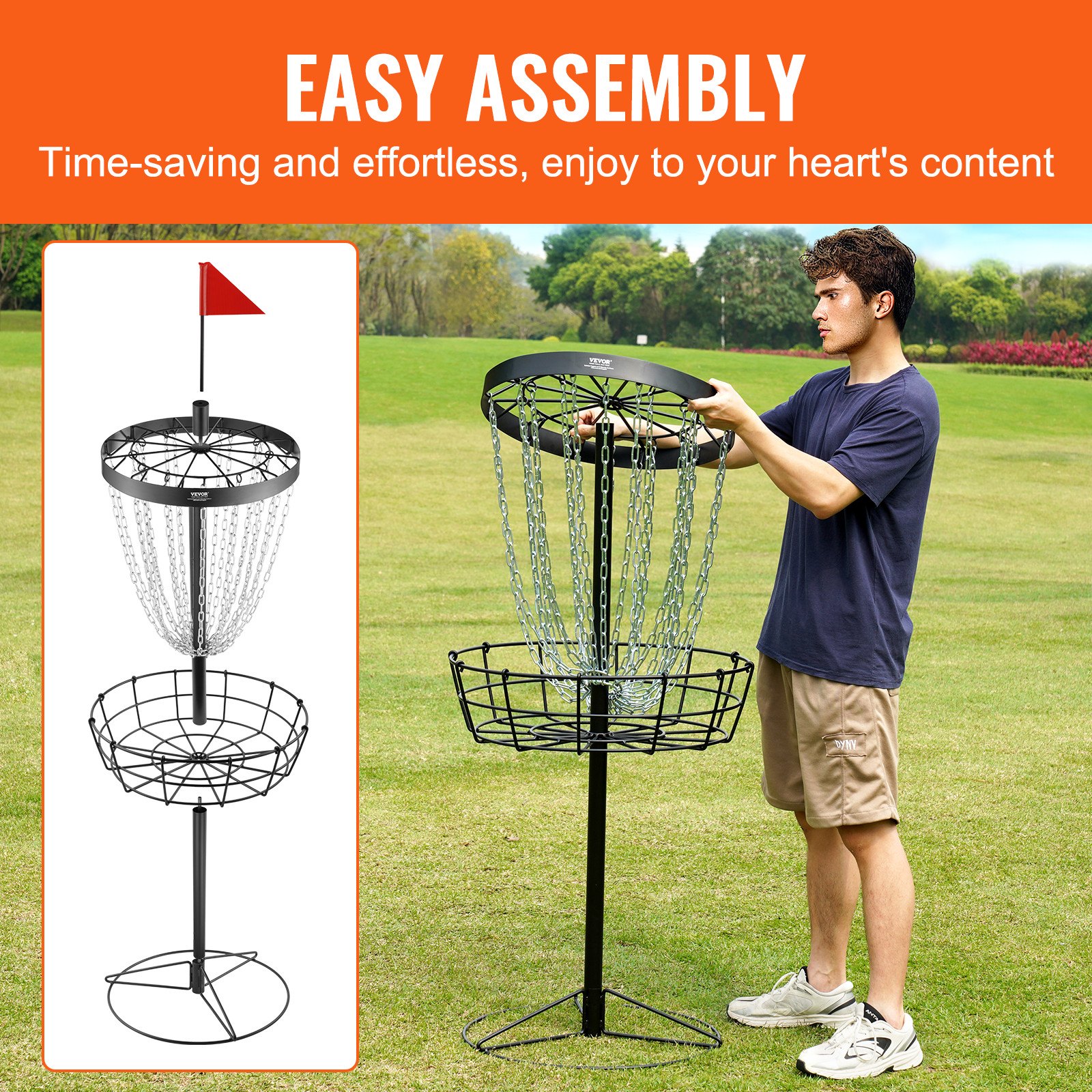 VEVOR Disc Golf Basket, 24-Chains Portable Disc Golf Target Hole, Heavy ...