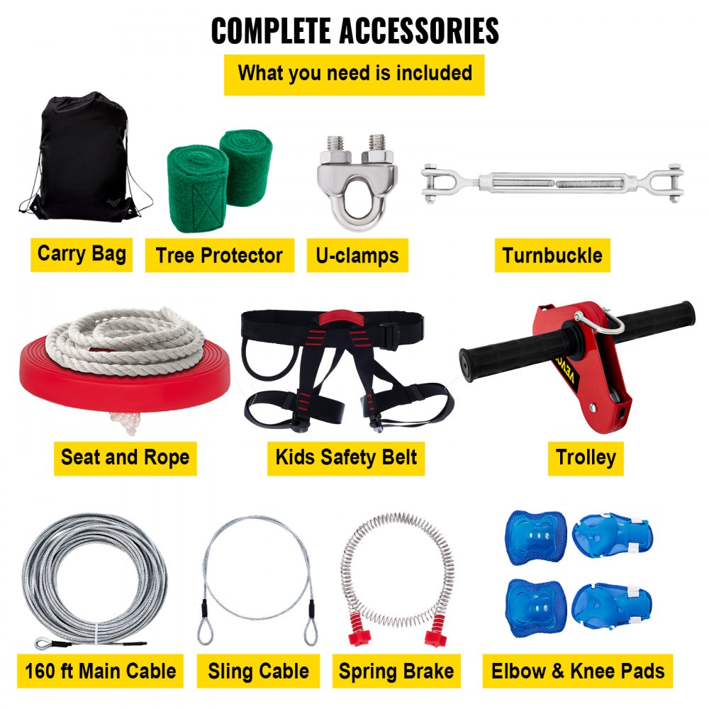 VEVOR Zip line Kits for Backyard 160FT, Zip Lines for Kid and Adult ...
