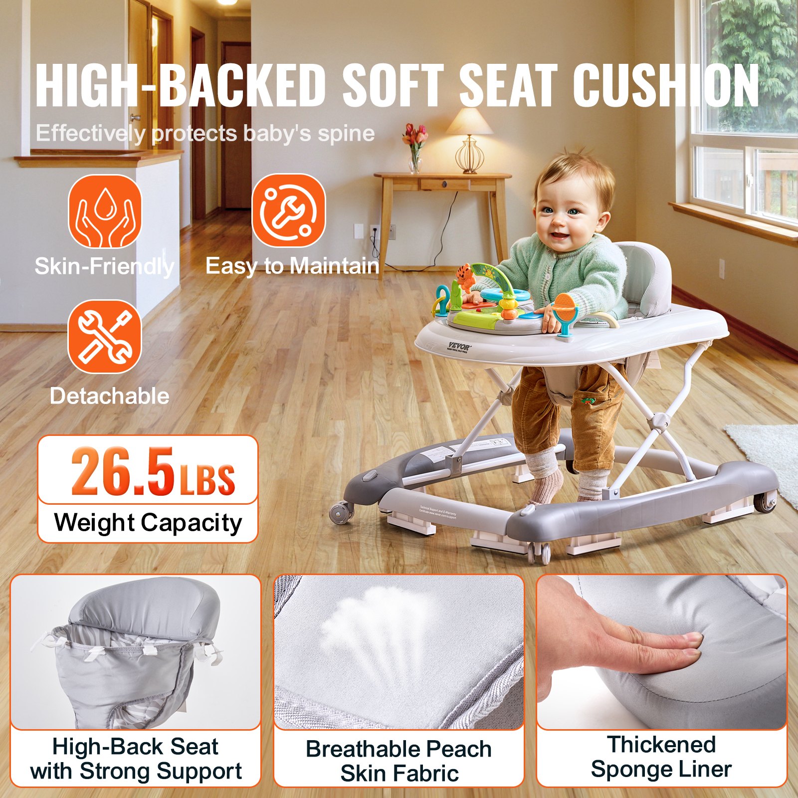 VEVOR 4in1 Baby Walker, Foldable Baby Activity Center on Wheels, 3