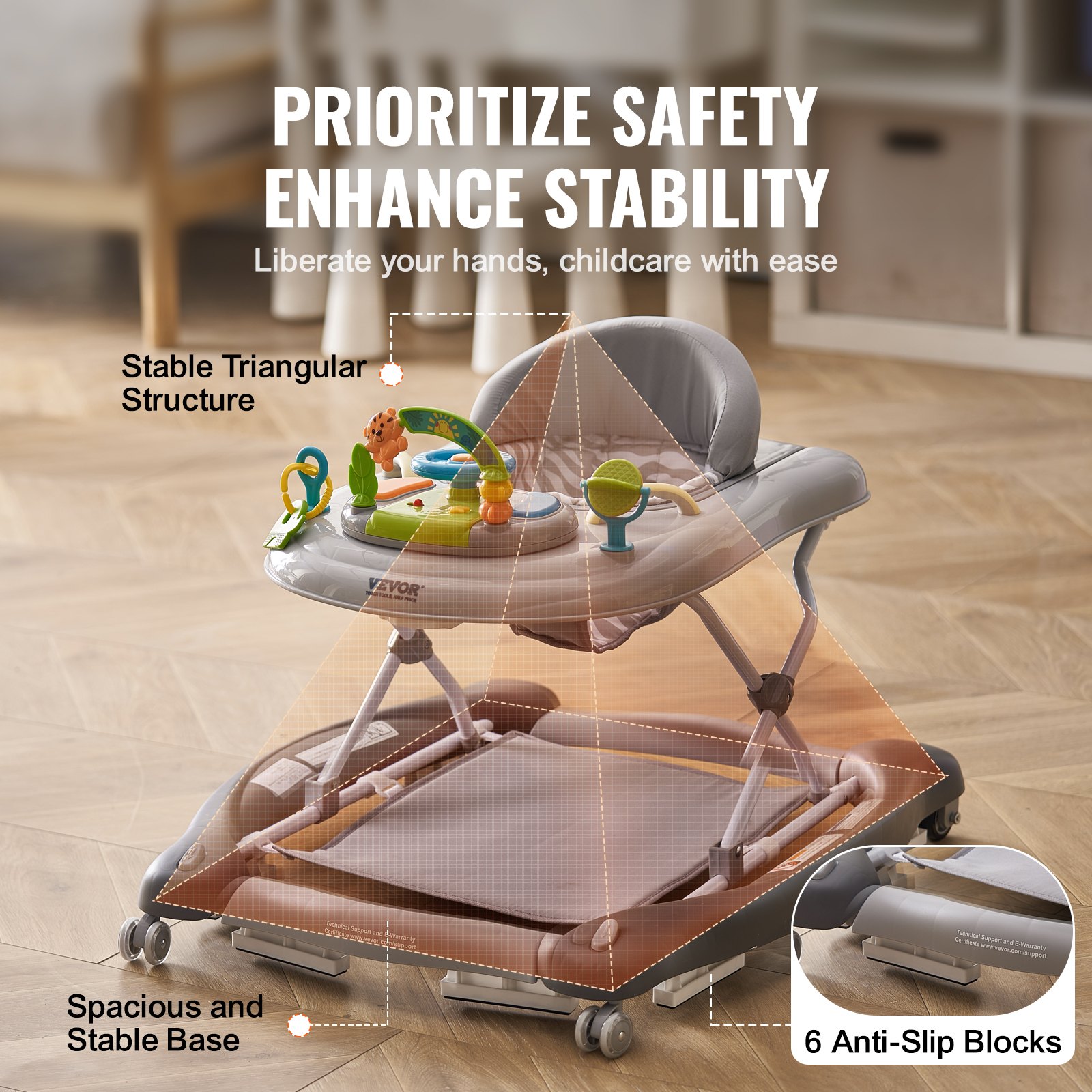 VEVOR 4in1 Baby Walker, Foldable Baby Activity Center on Wheels, 3