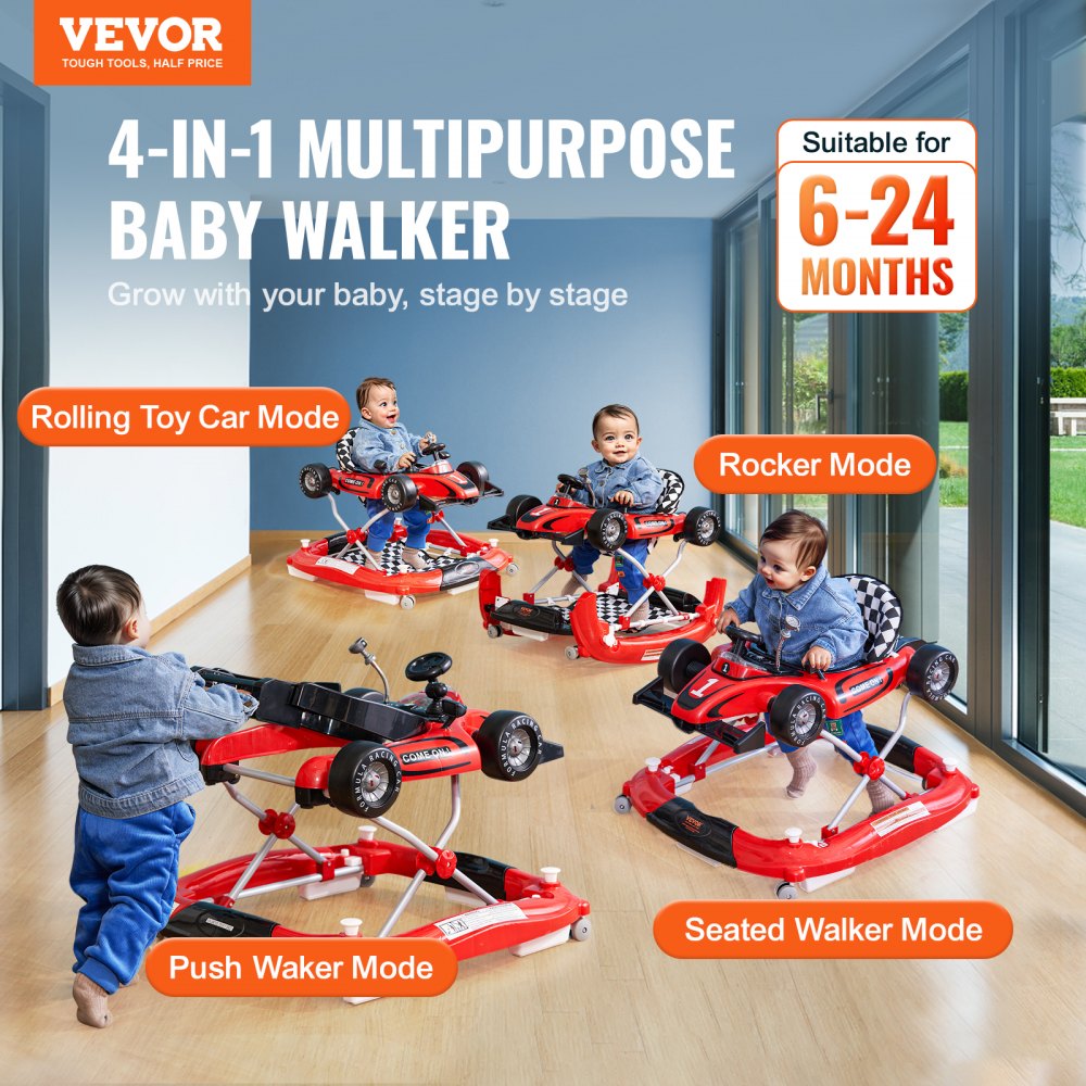 VEVOR 4in1 Baby Walker, Foldable Baby Activity Center on Wheels