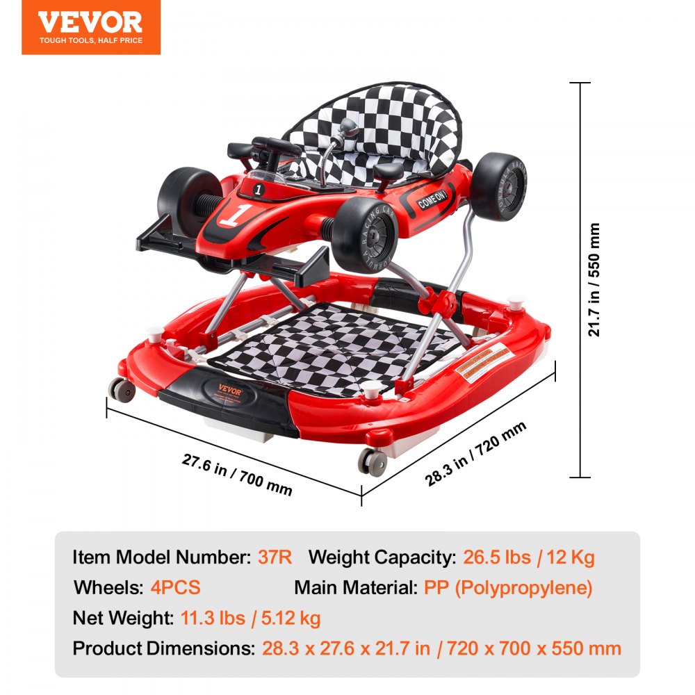 VEVOR 4in1 Baby Walker, Foldable Baby Activity Center on Wheels