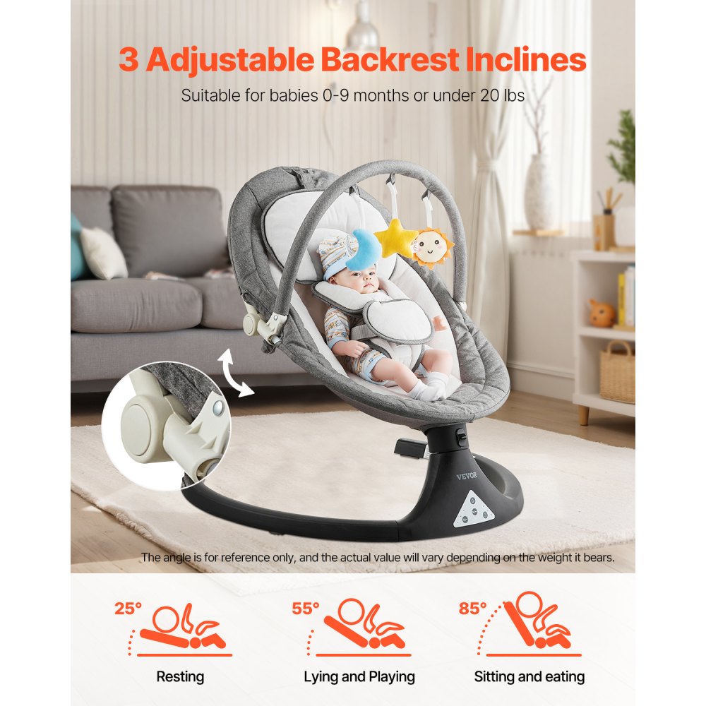 VEVOR Electric Baby Swing – 5-Speed, 3-Way Control, 20 lbs