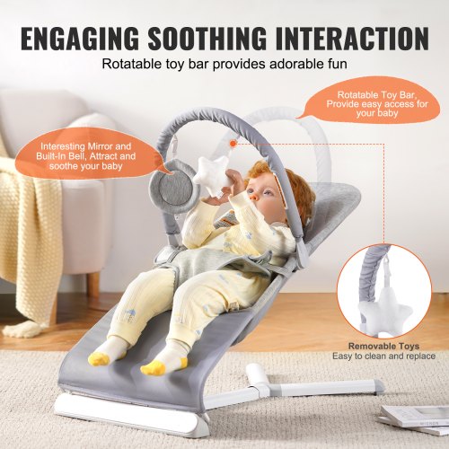 VEVOR Baby Bouncer Folding Bouncer Seat Chair for Babies 0-9 Months with Toy Bar - Multicolor main image 0