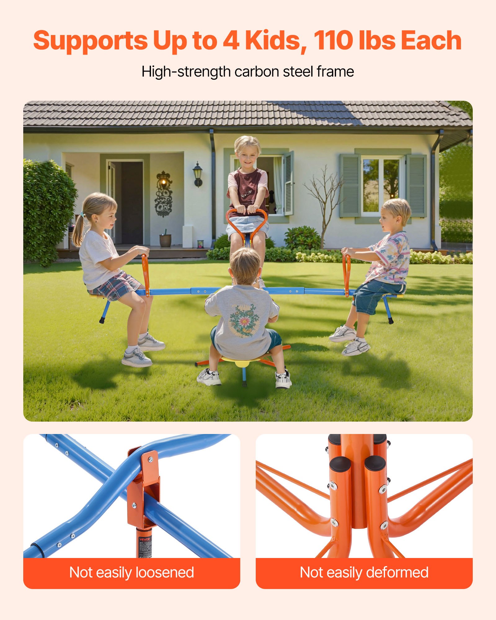 VEVOR 4 Seater Seesaw – 110 LBS, 360° Rotating, 3+ Kids