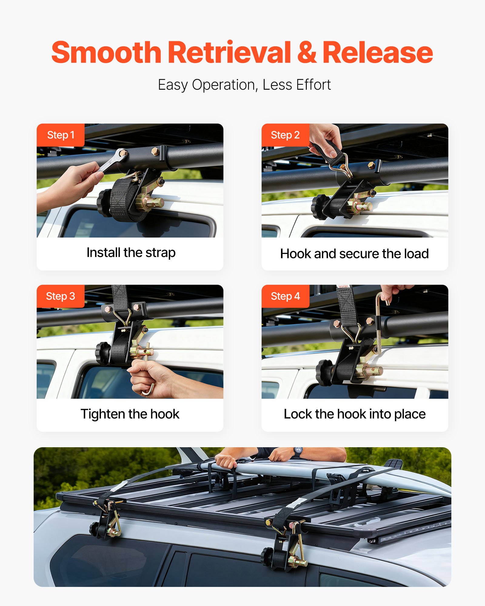 VEVOR Ladder Rack Ratchet Straps, 47.6-50.8 mm Black Round Tube Mount ...