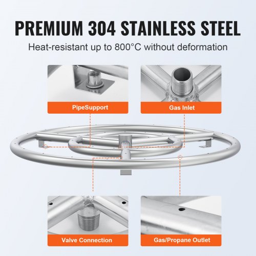 VEVOR 12 inch Round Drop-in Fire Pit Pan, Stainless Steel Fire Pit Burner Kit, Natural & Propane Gas Fire Pan with 92,000 BTU for Indoor or Outdoor Use