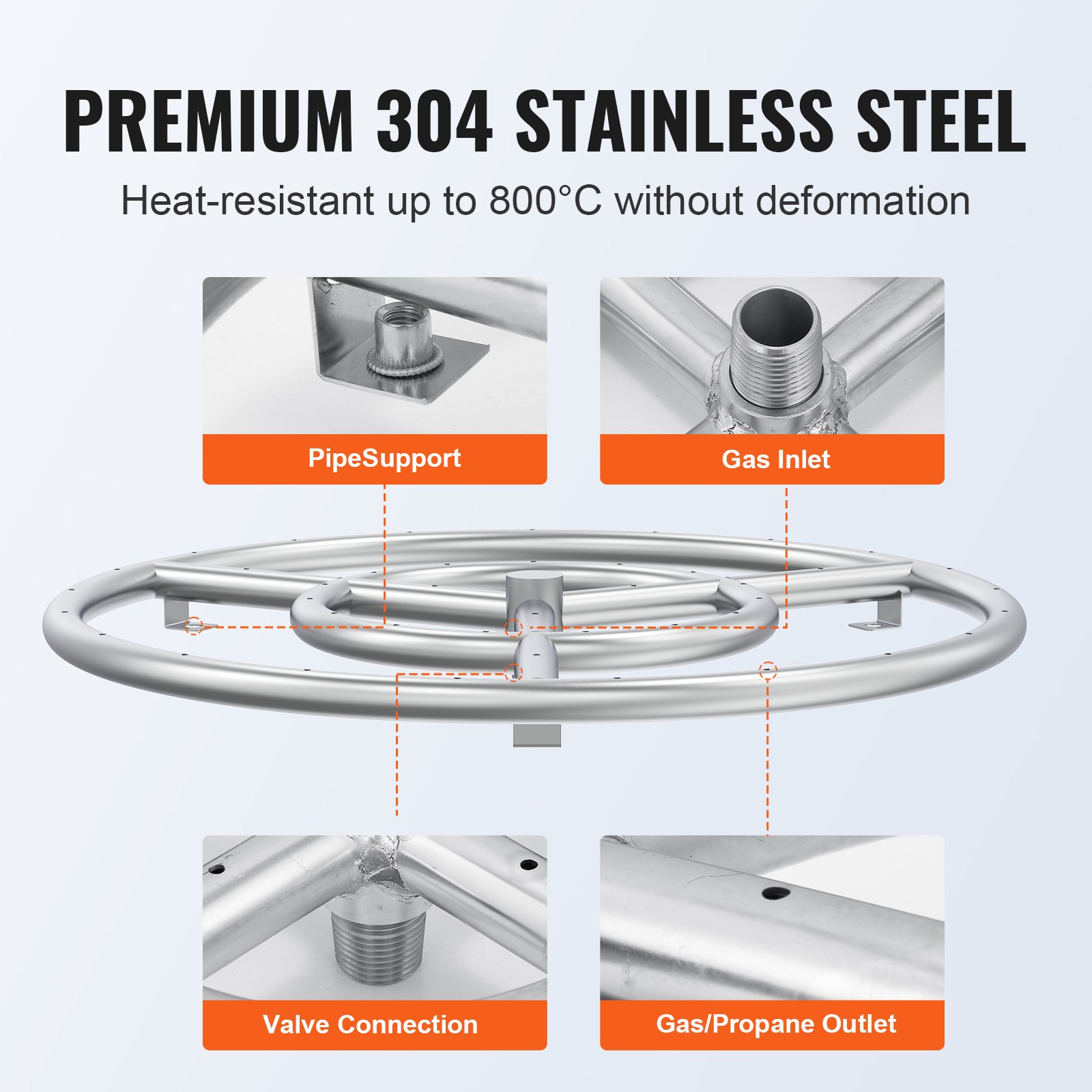 VEVOR 12 inch Round Drop-in Fire Pit Pan, Stainless Steel Fire Pit Burner Kit, Natural & Propane Gas Fire Pan with 92,000 BTU for Indoor or Outdoor Use main image 1