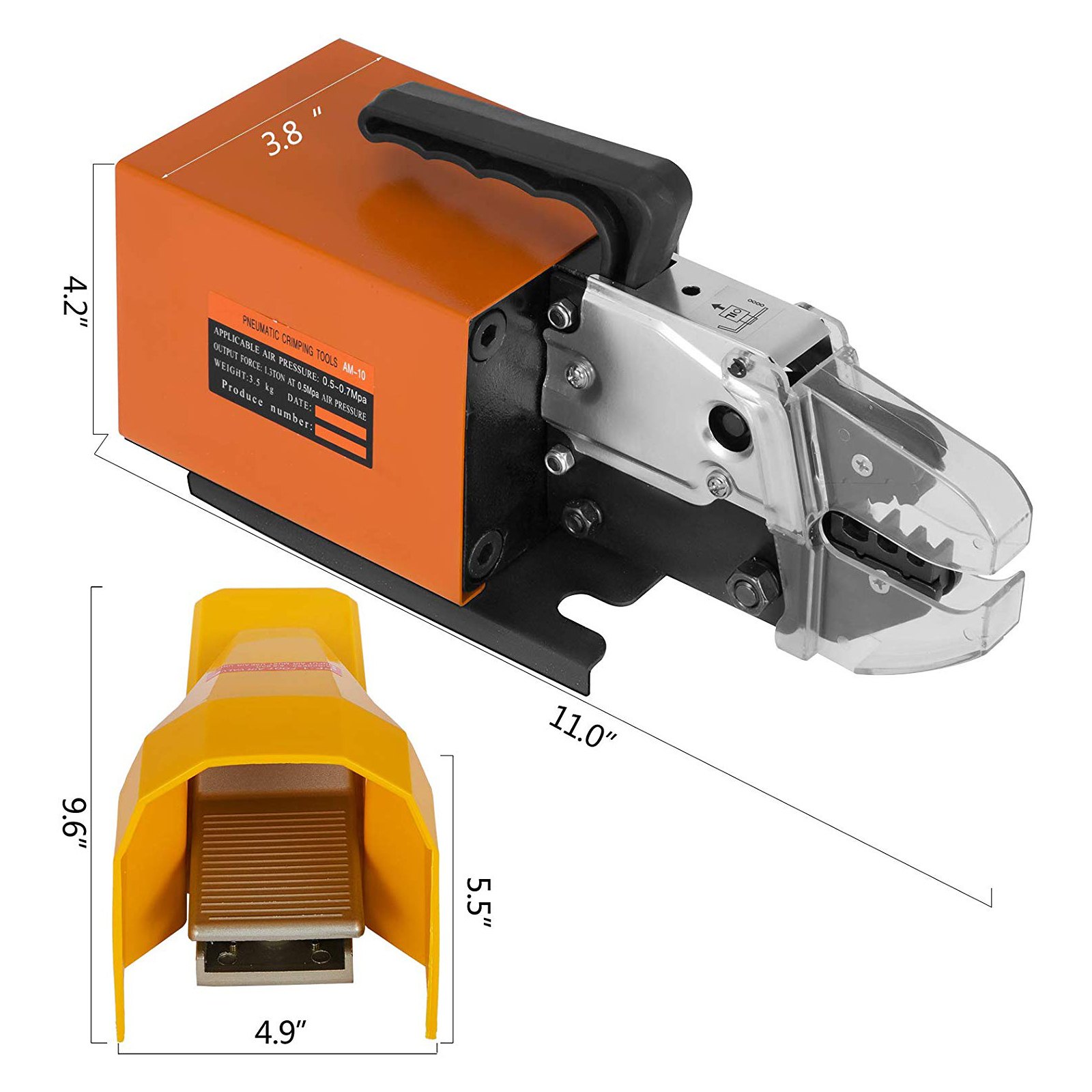 VEVOR Pneumatic Crimping Tool Am-10, Air Powered Wire Terminal Crimping ...