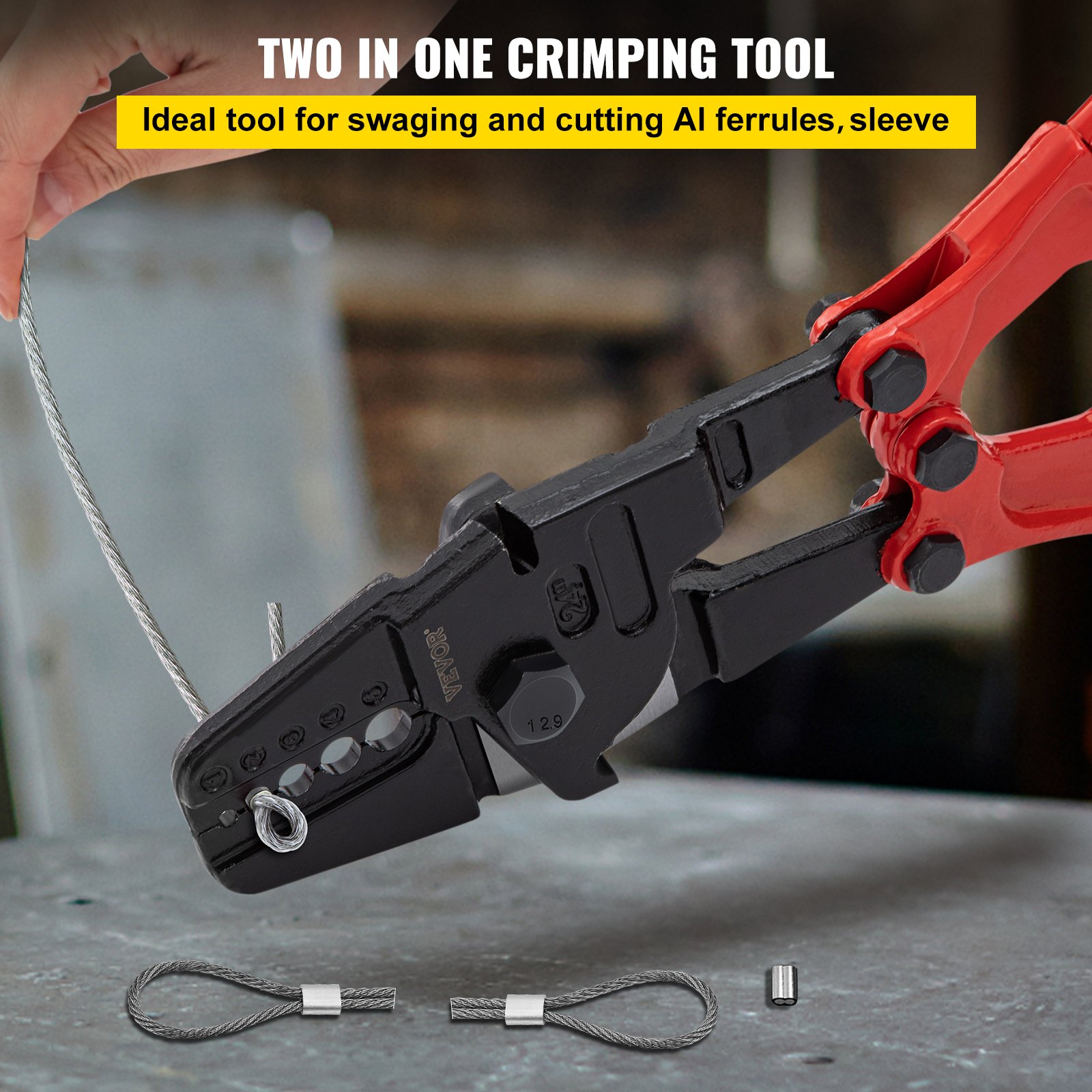 VEVOR Hand Swager Crimper 24 Inch,Swaging Tool 5 Cavity 1/16