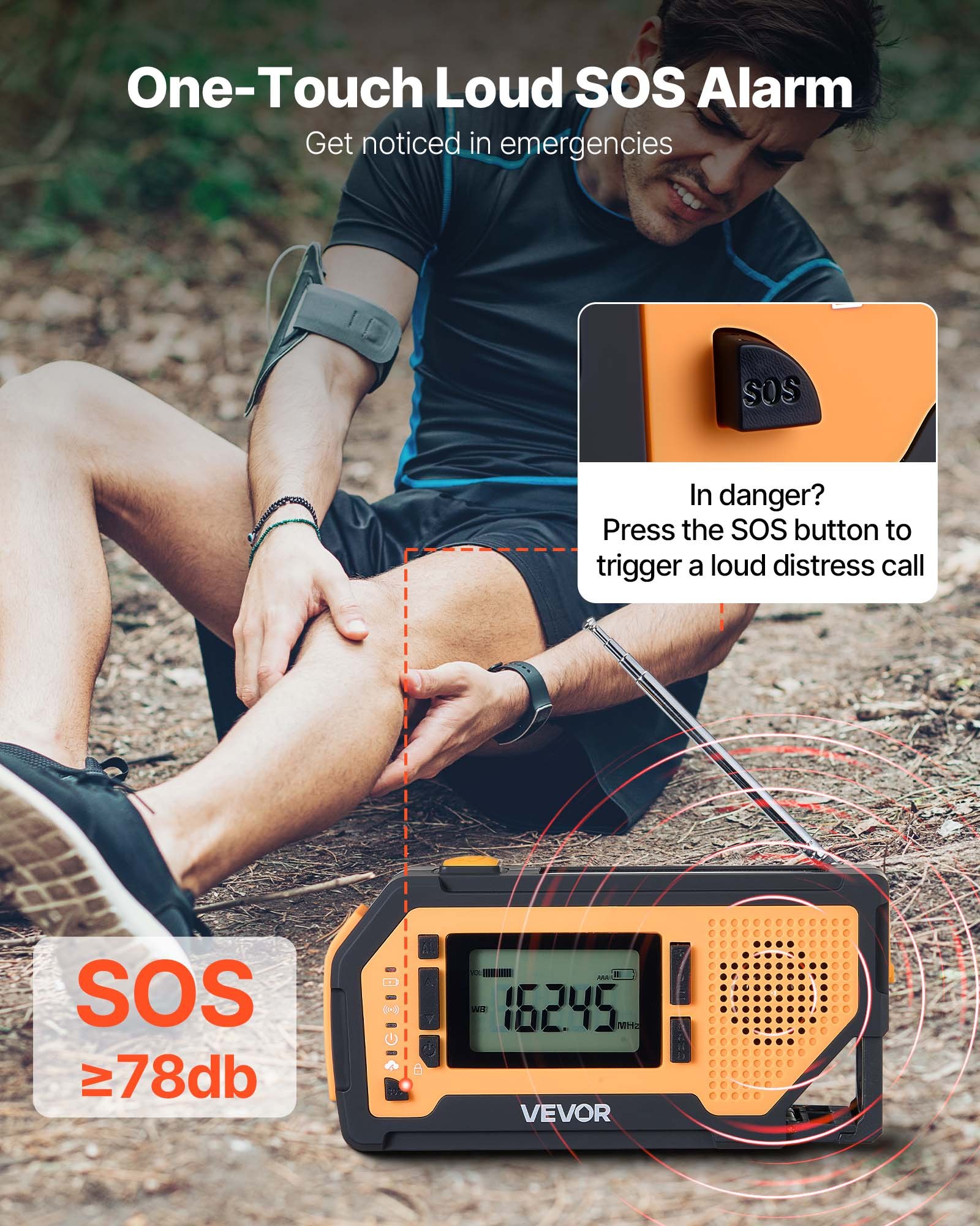 VEVOR Emergency Weather Radio, 2000mAh Battery, FM/AM/WB/NOAA Alert ...