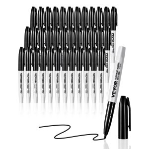 36 Black Fine Point Permanent Markers - Waterproof For Plastic, Metal, Glass