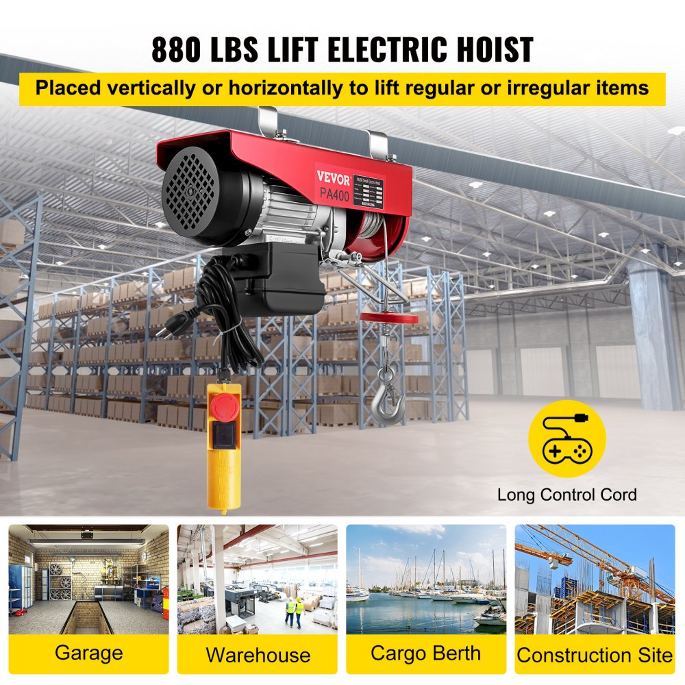 Vevor Electric Hoist 880lbs Electric Winch Steel Electric Lift 110v