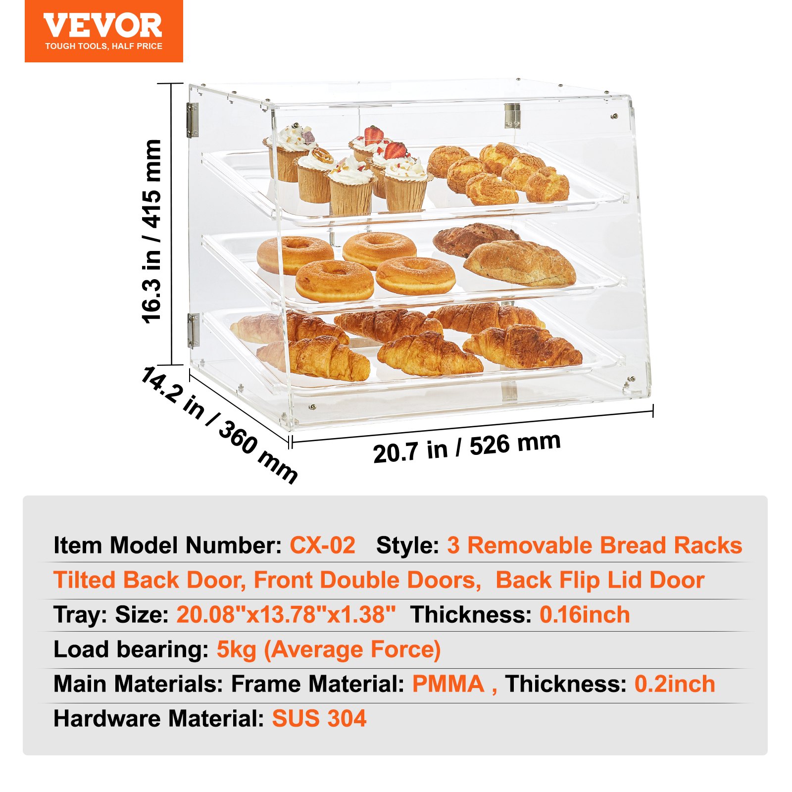 Pastry Display Case, 3-Tier Commercial Countertop