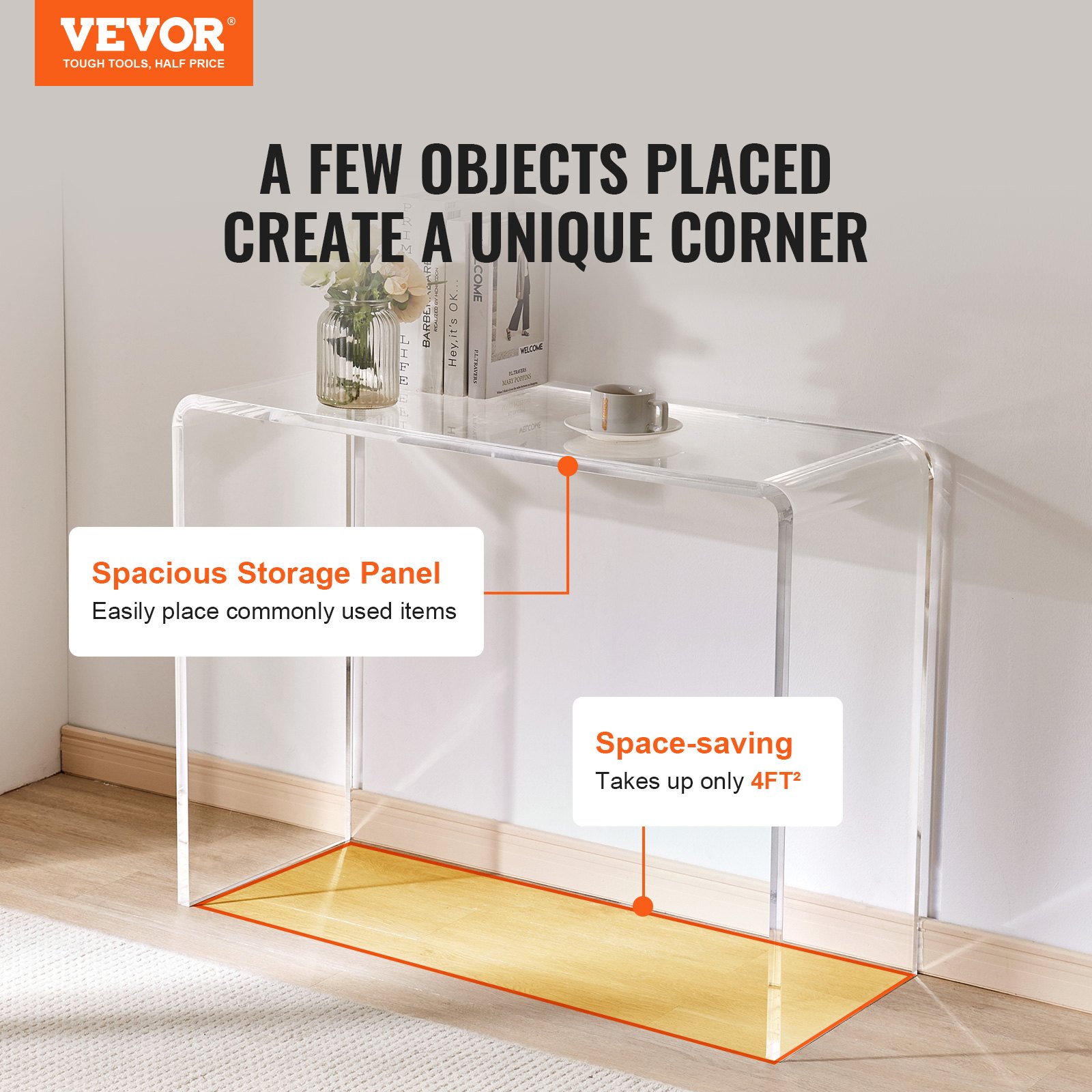 VEVOR Acrylic Console Table, Clear Acrylic End Table, Transparent ...