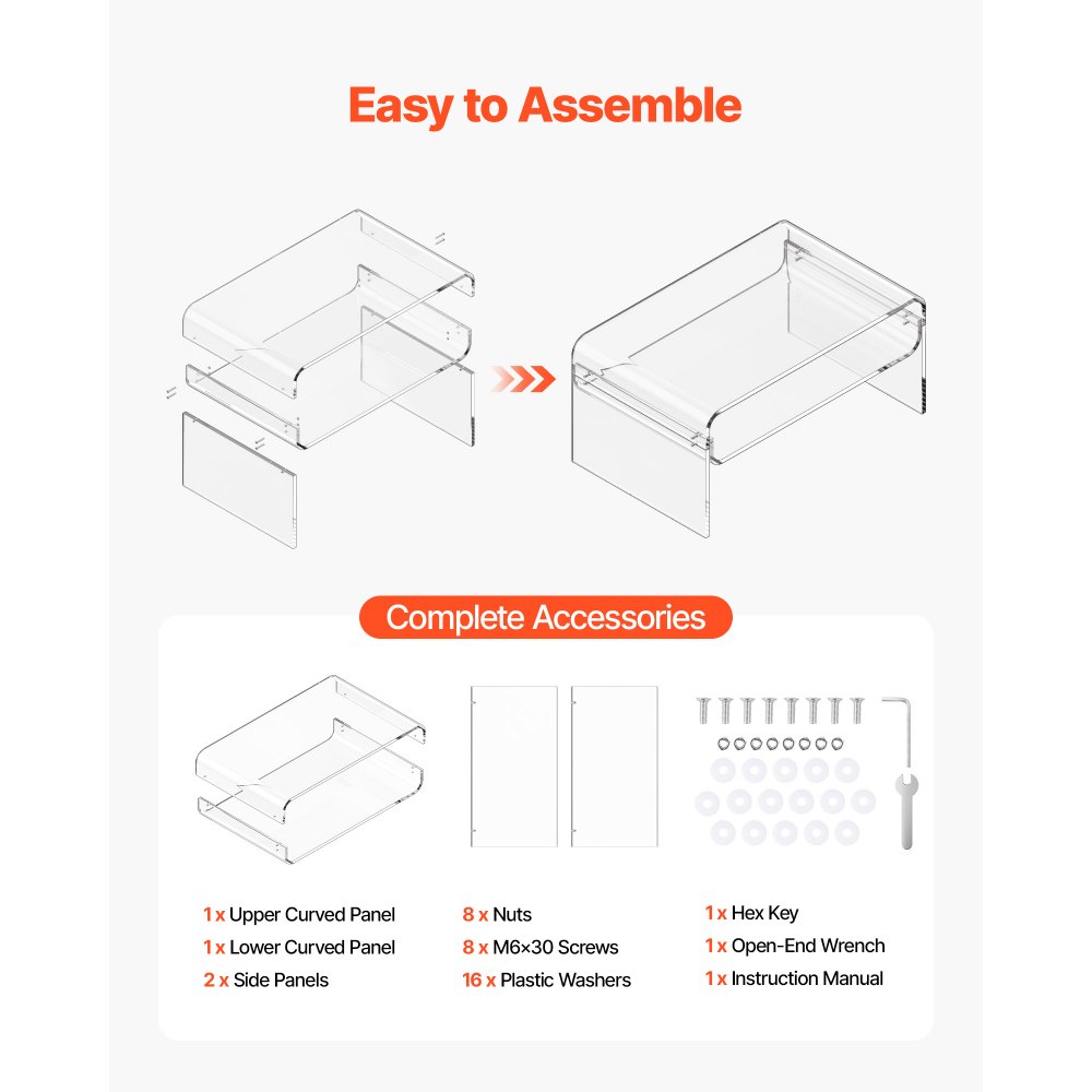 Akrylový konferenční stolek VEVOR, 2patrový středový stůl s úložnou policí, moderní obdélníkový akrylový konferenční stolek, ideální do jídelny, kuchyňského ostrůvku, restaurace, kanceláře, 50 x 80 x 38 cm (průhledný) - miniatura 7