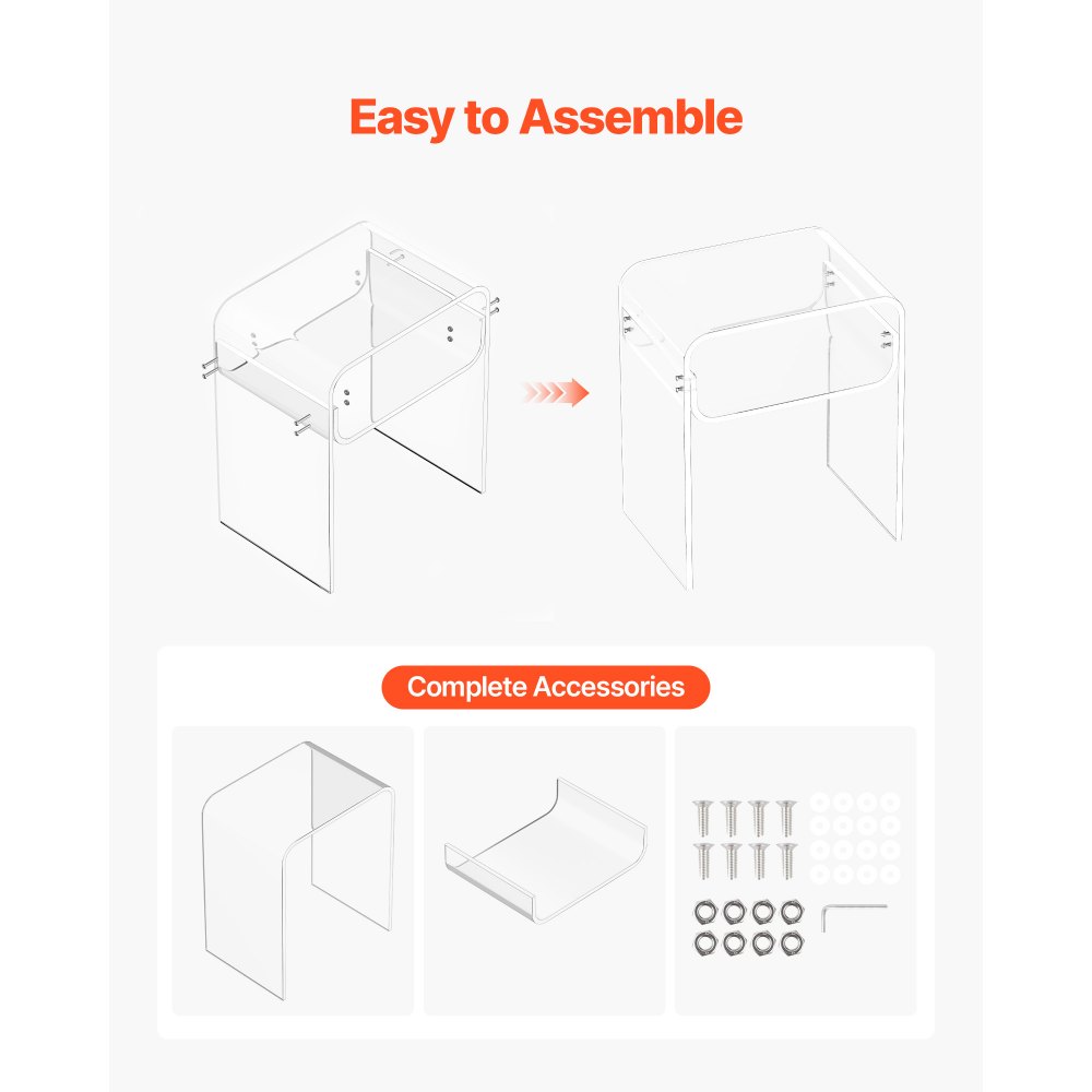 Akrylový odkládací stolek VEVOR, 2patrový průhledný noční stolek s úložnou policí, moderní obdélníkový akrylový odkládací stolek, průhledný tlustý noční stolek do ložnice, obývacího pokoje, pracovny, 30 x 40 x 50 cm (průhledný) - miniatura 7