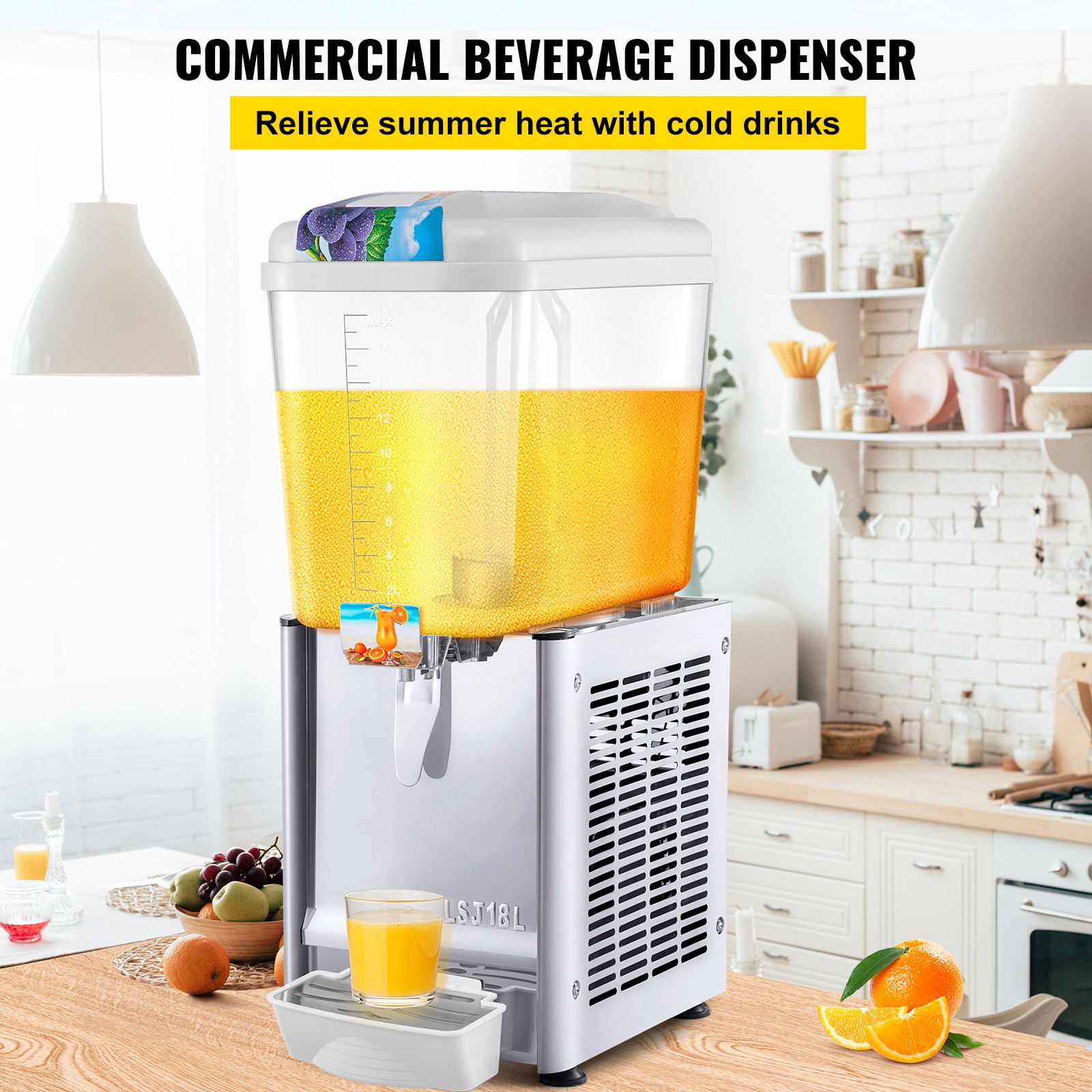 VEVOR Commercial Beverage Dispenser, 4.8 Gallon 1 Tank Cold Beverage
