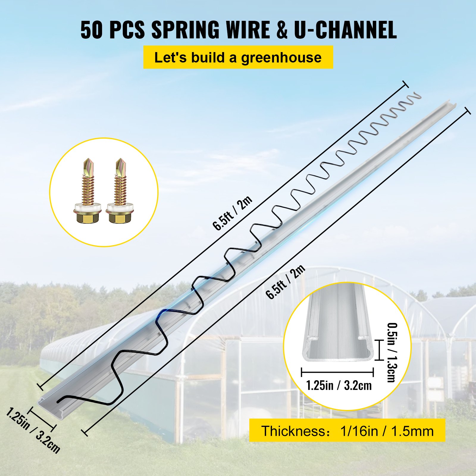 VEVOR Spring Wire and Lock Channel, 6.56ft Spring Lock & U-Channel ...