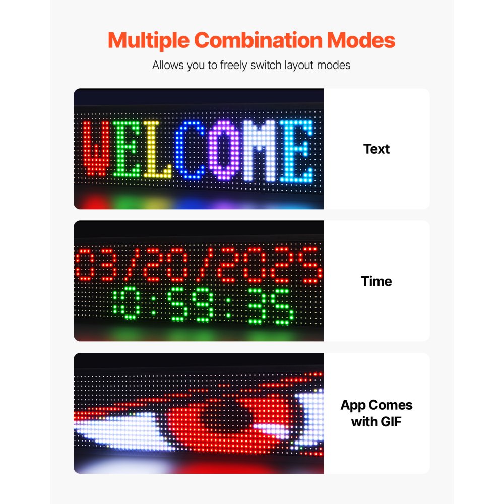 VEVOR Programmable LED Sign – 40x8 Inch, P10 Full Color