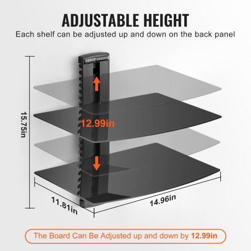 VEVOR 2 Tiers Wall Mounted AV Media Stand Adjustable Floating Projector ...