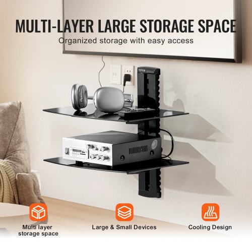 VEVOR 2 Tiers Wall Mounted AV Media Stand Adjustable Floating Projector ...