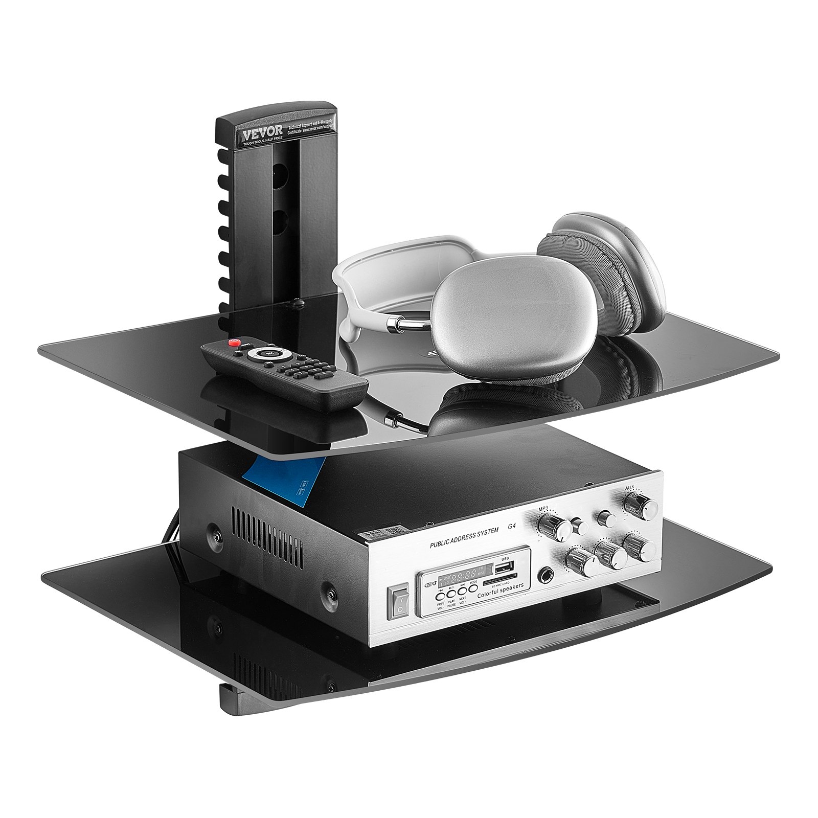 VEVOR 2 Tiers Wall Mounted AV Media Stand Adjustable Floating Projector ...