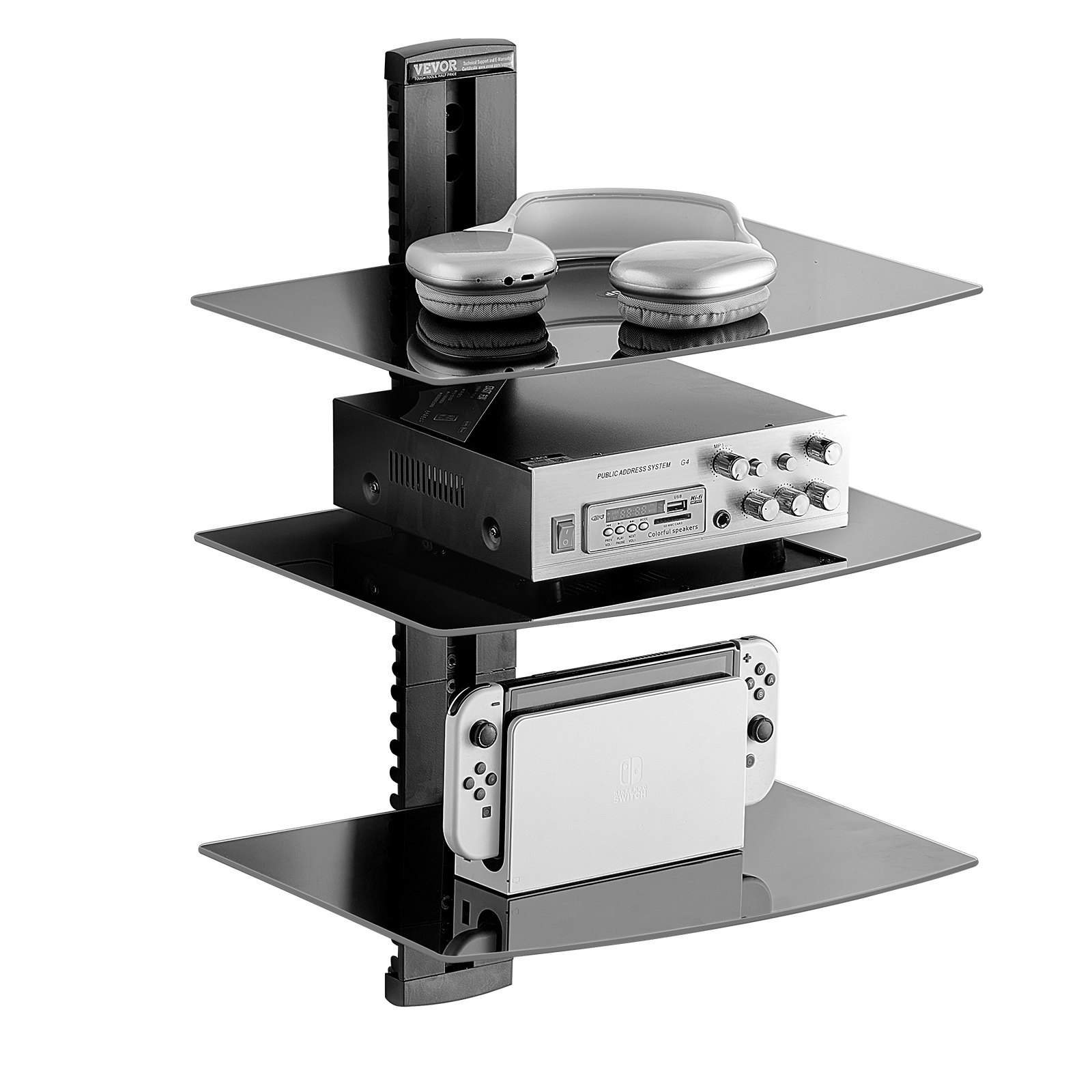 VEVOR 3 Tiers Wall Mounted AV Media Stand Adjustable Floating Projector ...