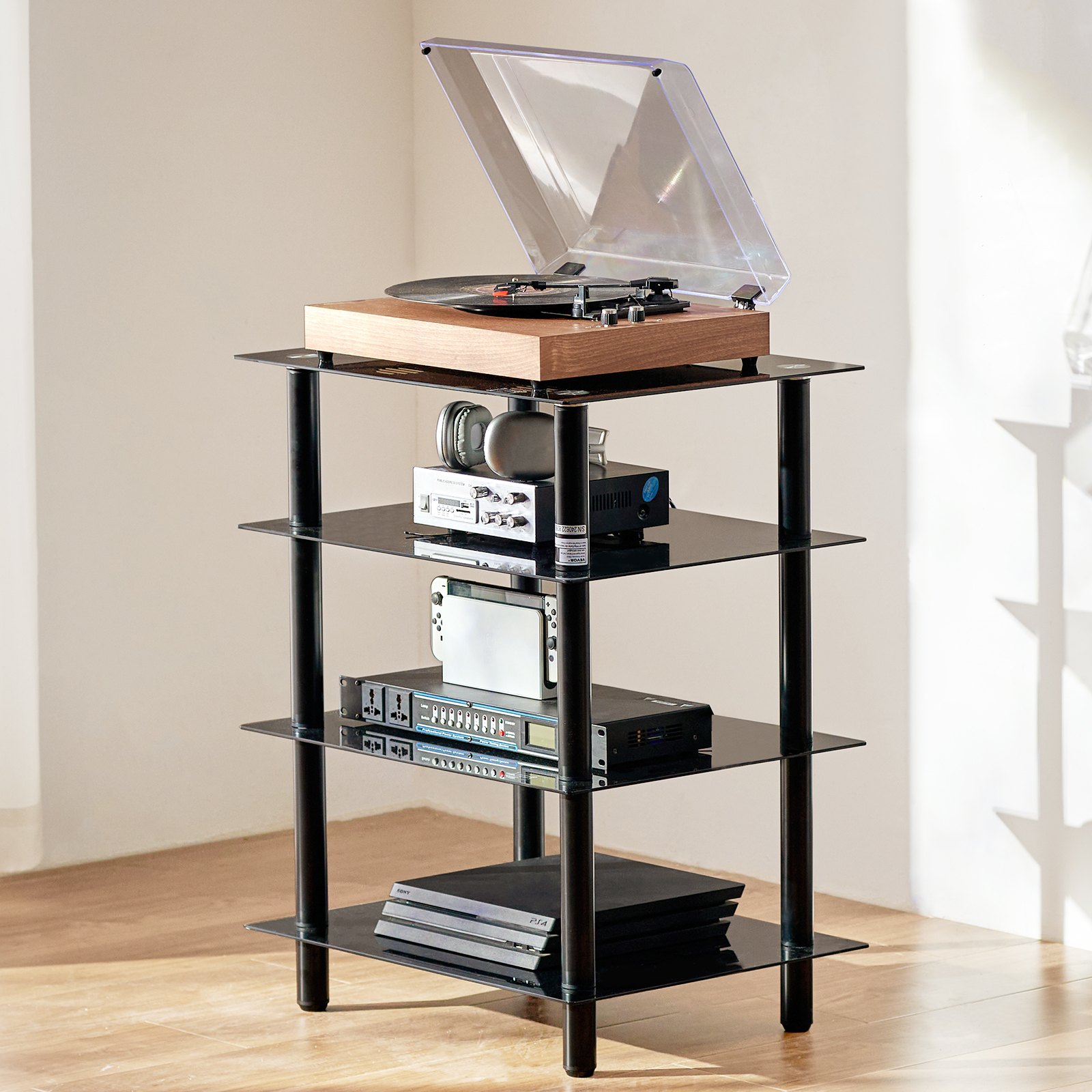 VEVOR Glass Audio Stand – 4 Tier, 110 lbs Load Capacity