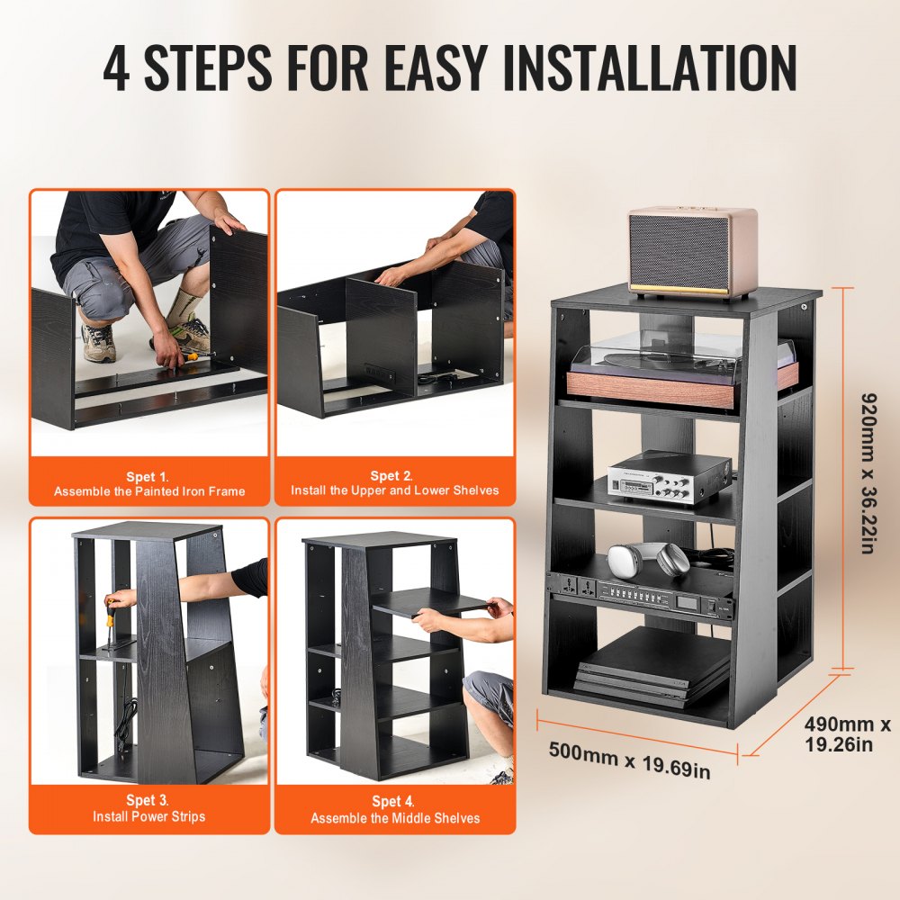 VEVOR 5-Tier AV Media Stand, Wooden Audio-Video Media Stand for DVD ...