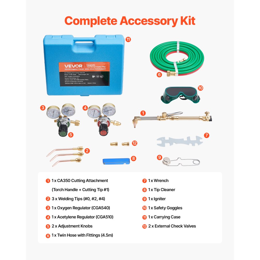 VEVOR Oxygen Acetylene Torch Kit with Check Valves, Gas Welding Cutting ...