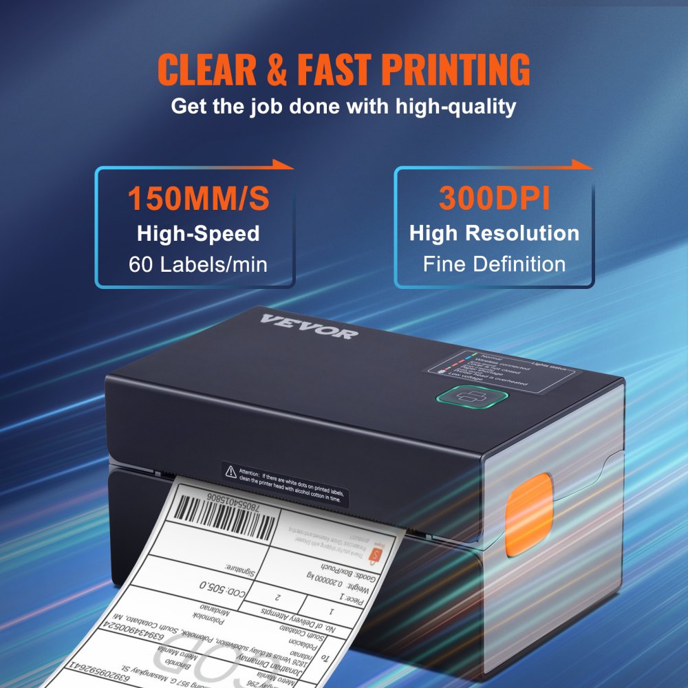 VEVOR 300DPI Bluetooth Thermal Label Printer w/Auto Recognition & Rohm ...
