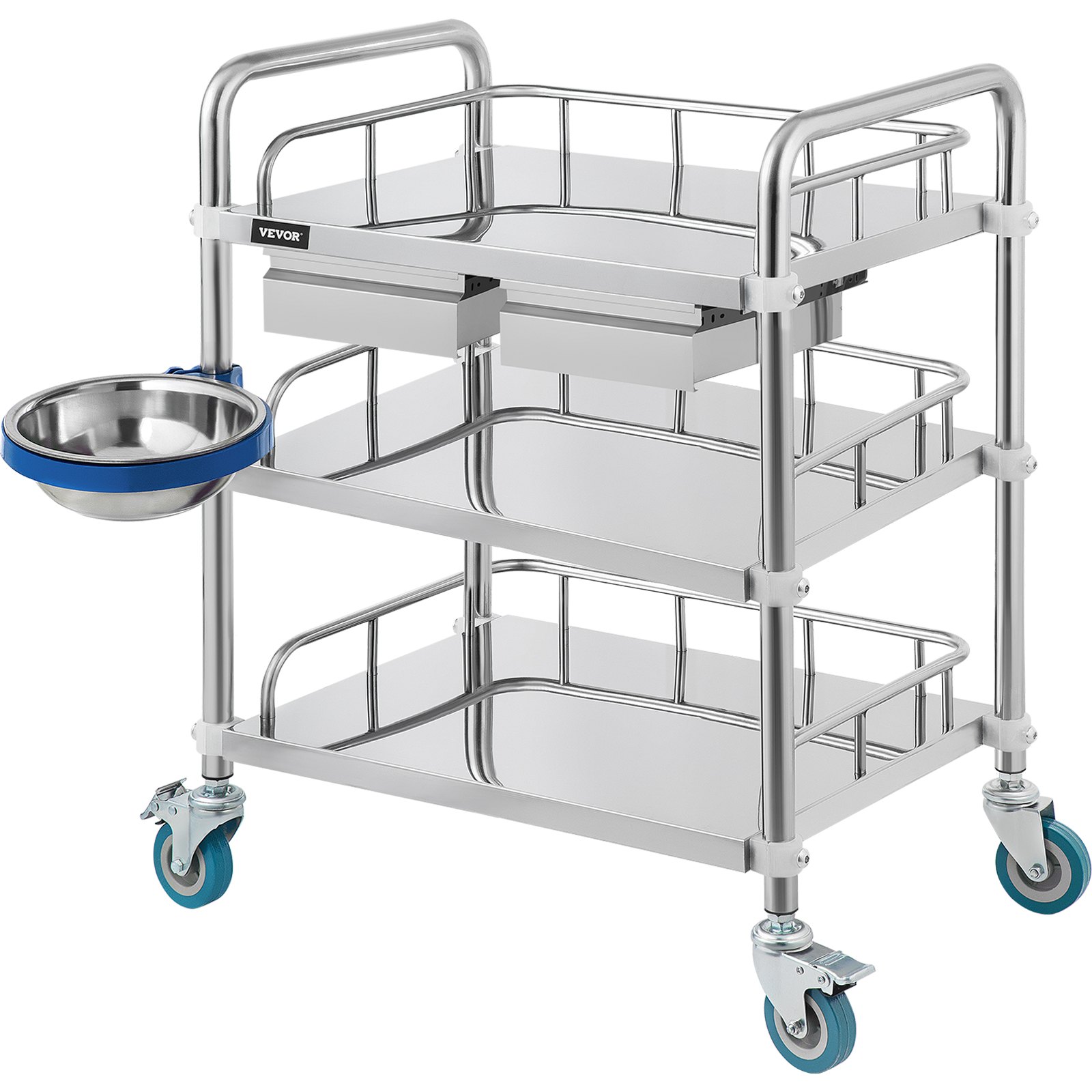 VEVOR Lab Cart 3 Layers Double Drawers Medical Cart with Wheels 1 ...