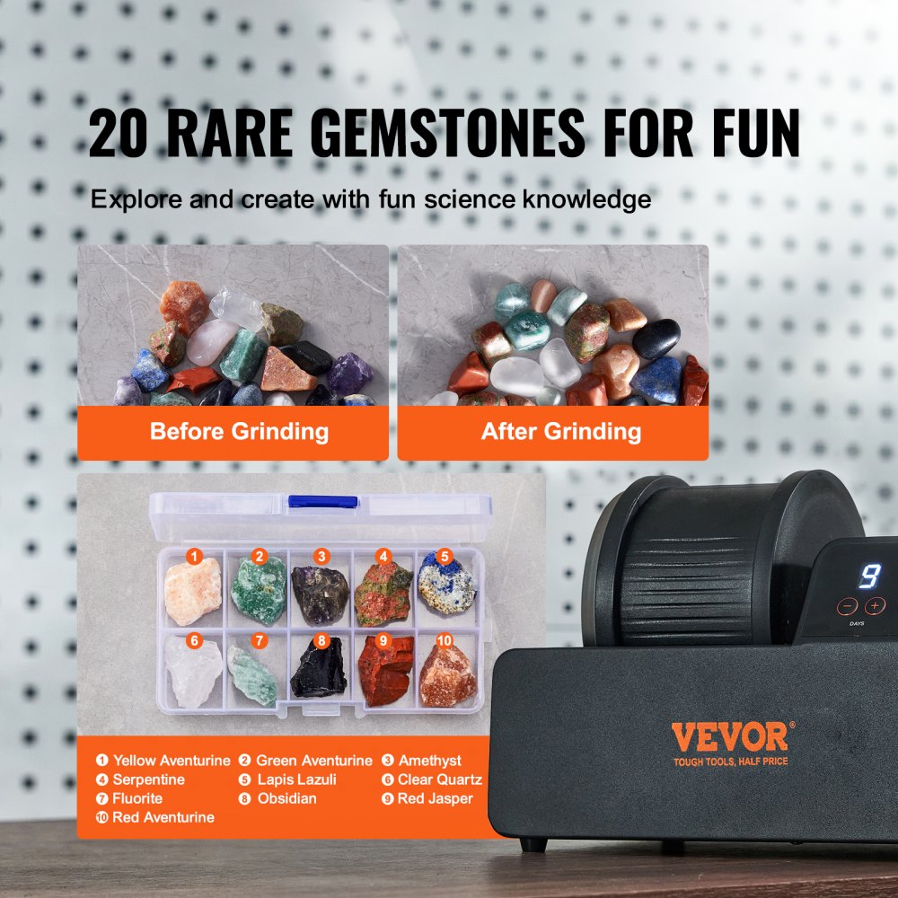 VEVOR Rock Tumbler Kit 3lb Rock Polisher Rough Gemstones 4 Polishing