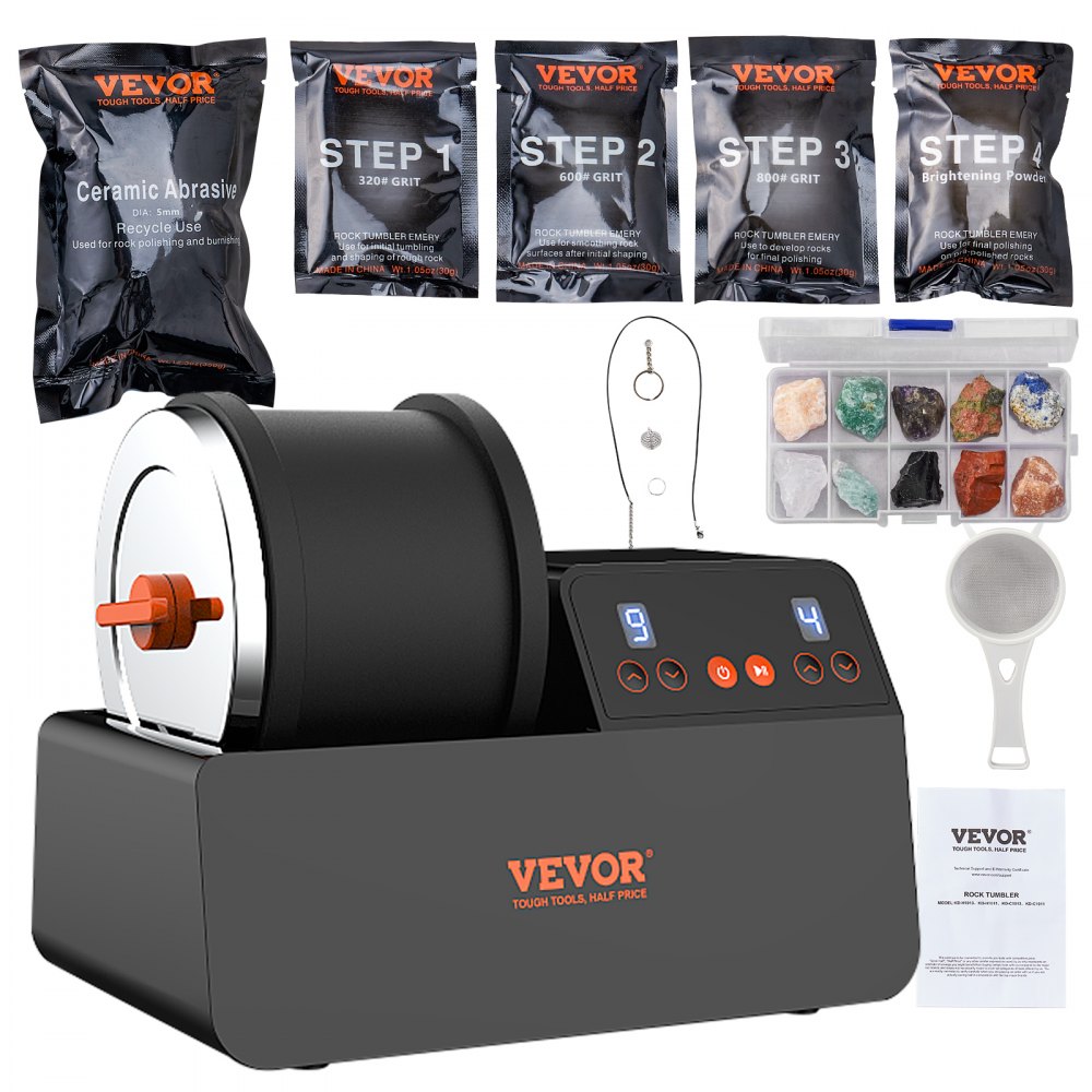 VEVOR Rock Tumbler Kit 3lb Rock Polisher Rough Gemstones 4 Polishing ...