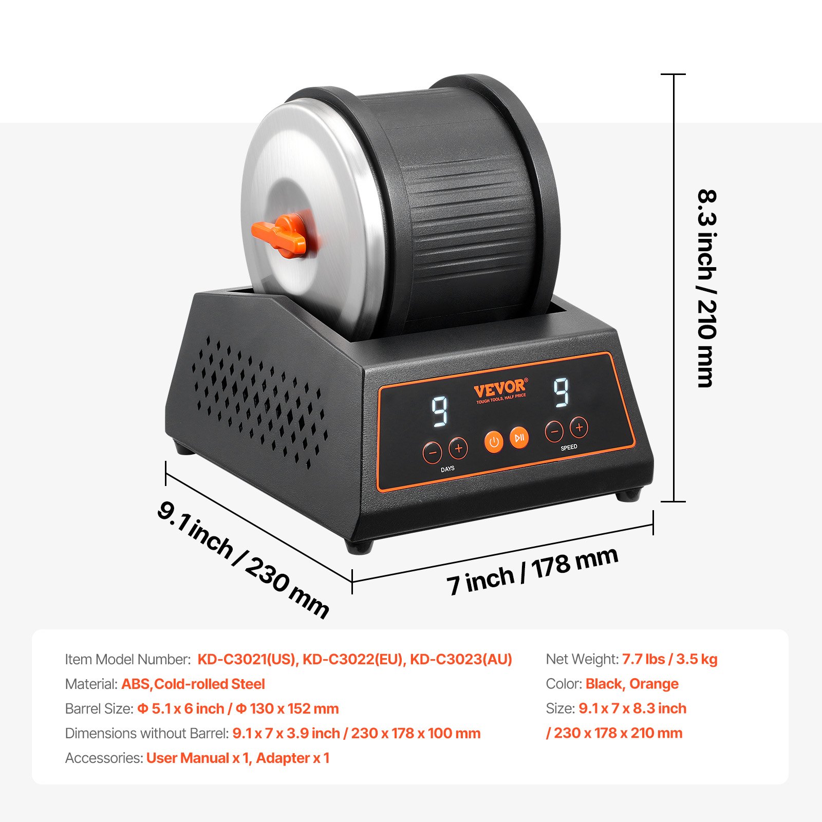 VEVOR Rock Tumbler Machine, 4 lbs Rock Polishing Machine, 9 Speed ...
