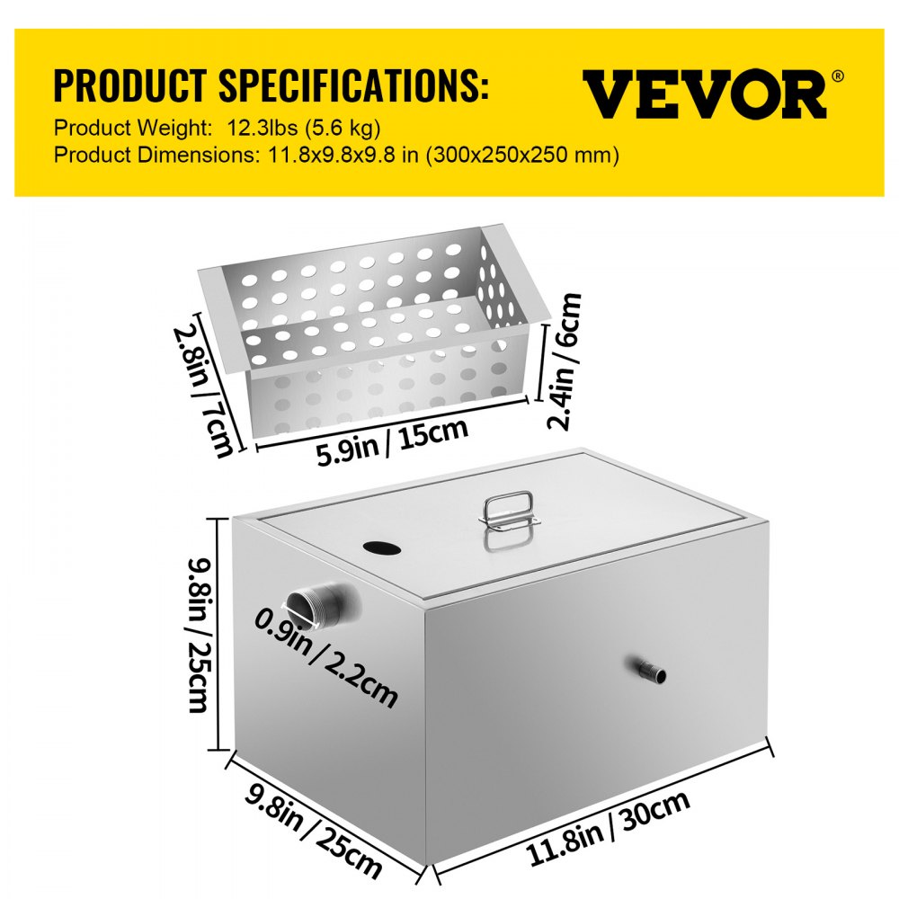 VEVOR 8 LB Commercial Grease Trap, 6 GPM Commercial Grease Interceptor