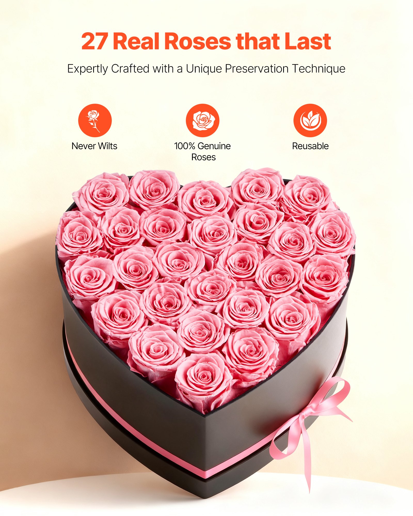 VEVOR Forever Flowers, 27 Preserved Roses in a Heart Shape Box, Eternal ...