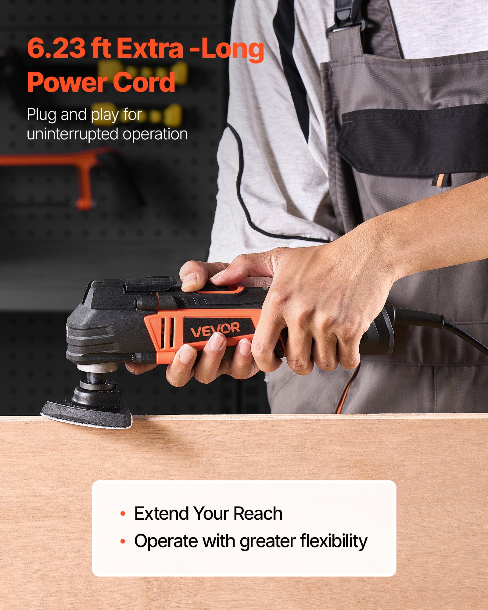 VEVOR Multitool Oscillating Tool – 3 Amp Corded, 6 Speeds (15,000-22,000 OPM), 3.2° Oscillation, 13-Piece Accessory Kit, LED Light & Tool Bag – For Sanding, Cutting, Scraping