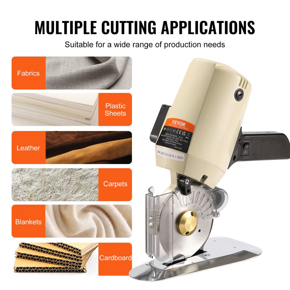 VEVOR Fabric Cutter, 250W Electric Rotary Fabric Cutting Machine, 1.1