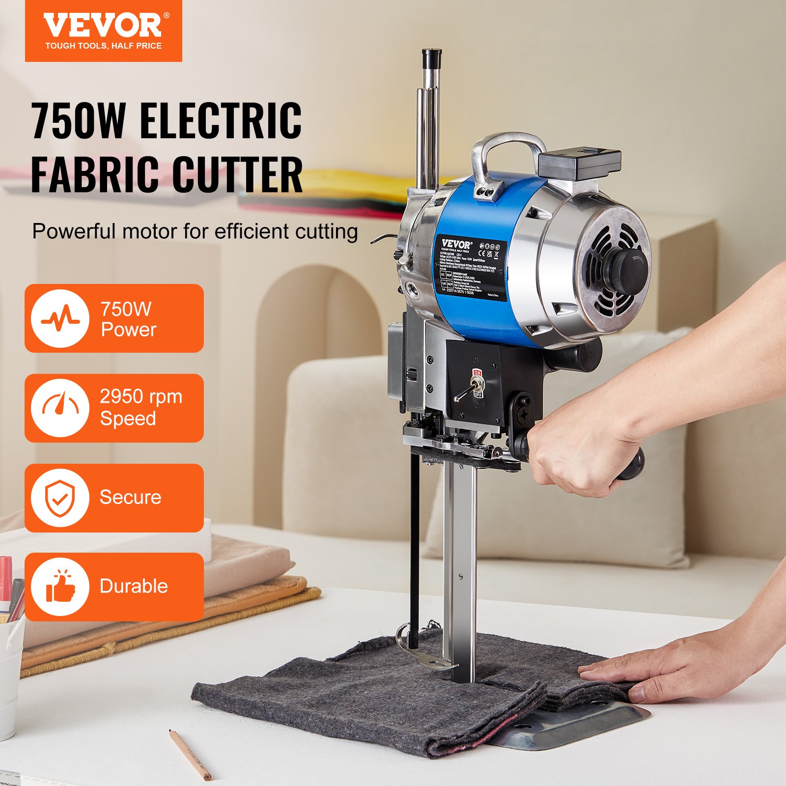 VEVOR Fabric Cutter, 750W High-Speed Straight Knife Cloth Cutting ...