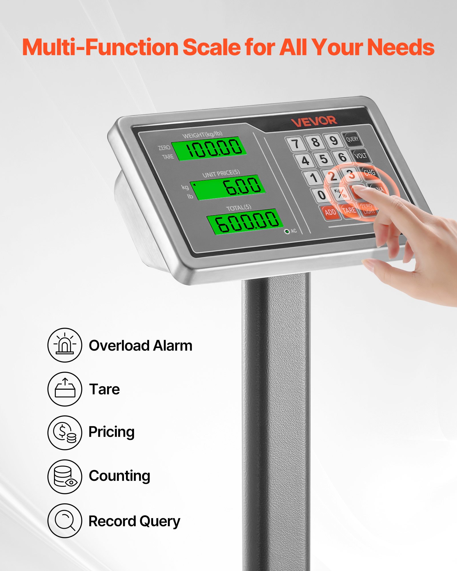 VEVOR Digital Platform Scale – 220 lbs, 0.04 lbs, AC/DC