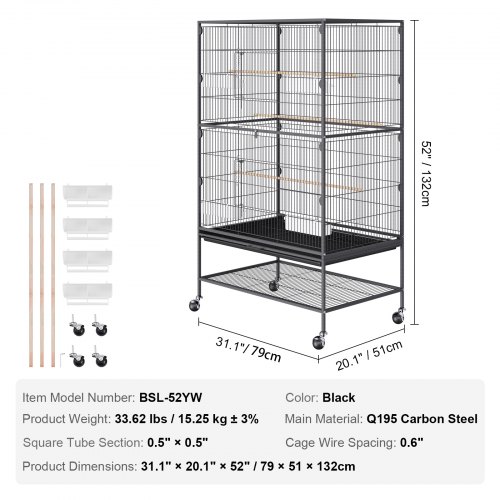 Image showcasing VEVOR 52 inch Standing Large Bird Cage, Wrought Iron Flight Bird Cage ...