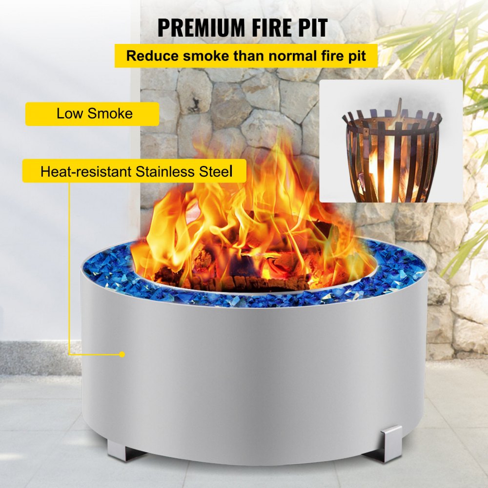VEVOR Smokeless Fire Pit, Stainless Steel Stove Bonfire, Large 27.6