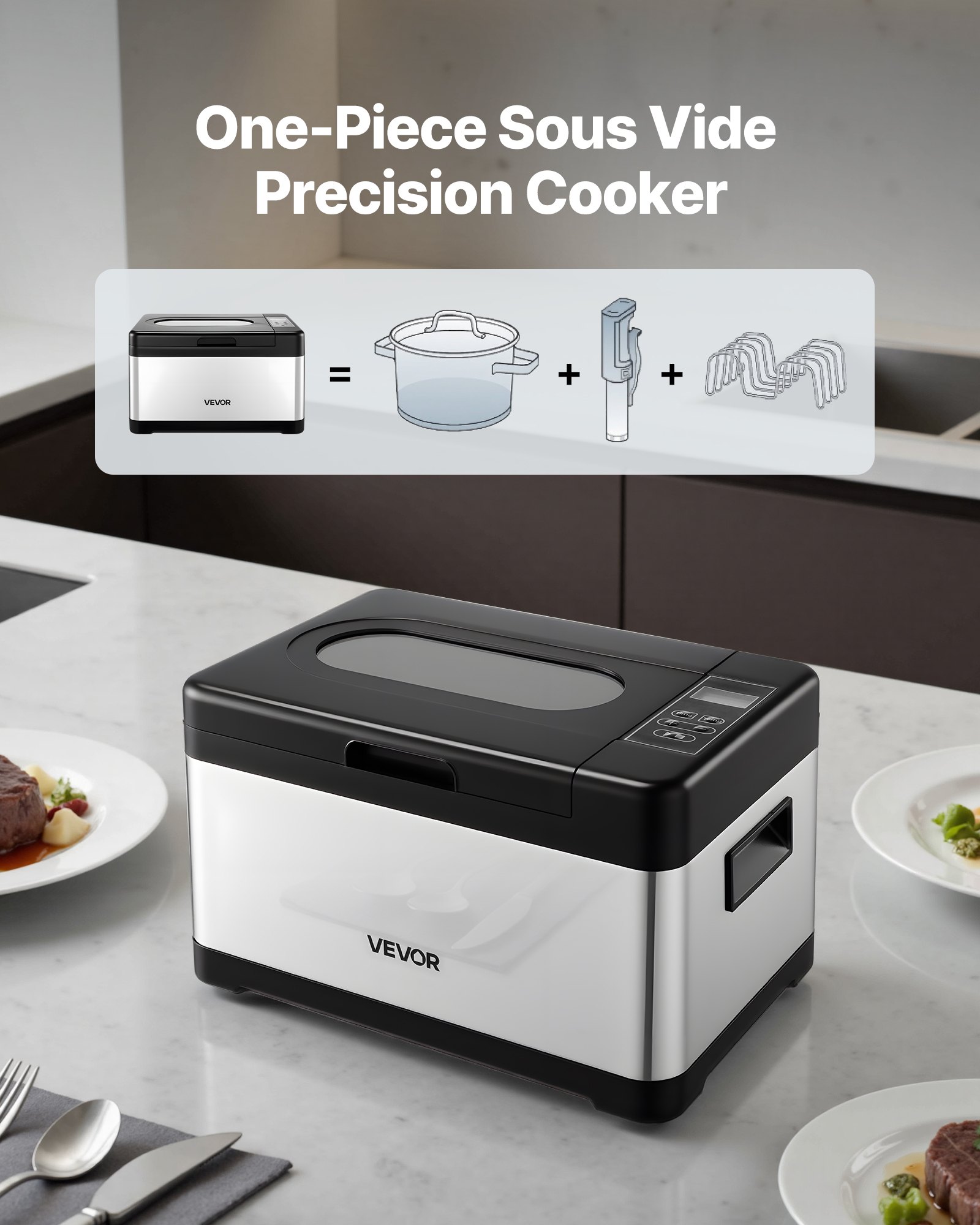 VEVOR Sous-Vide Cooker – 800W, 3-in-1 Design, 32-194℉