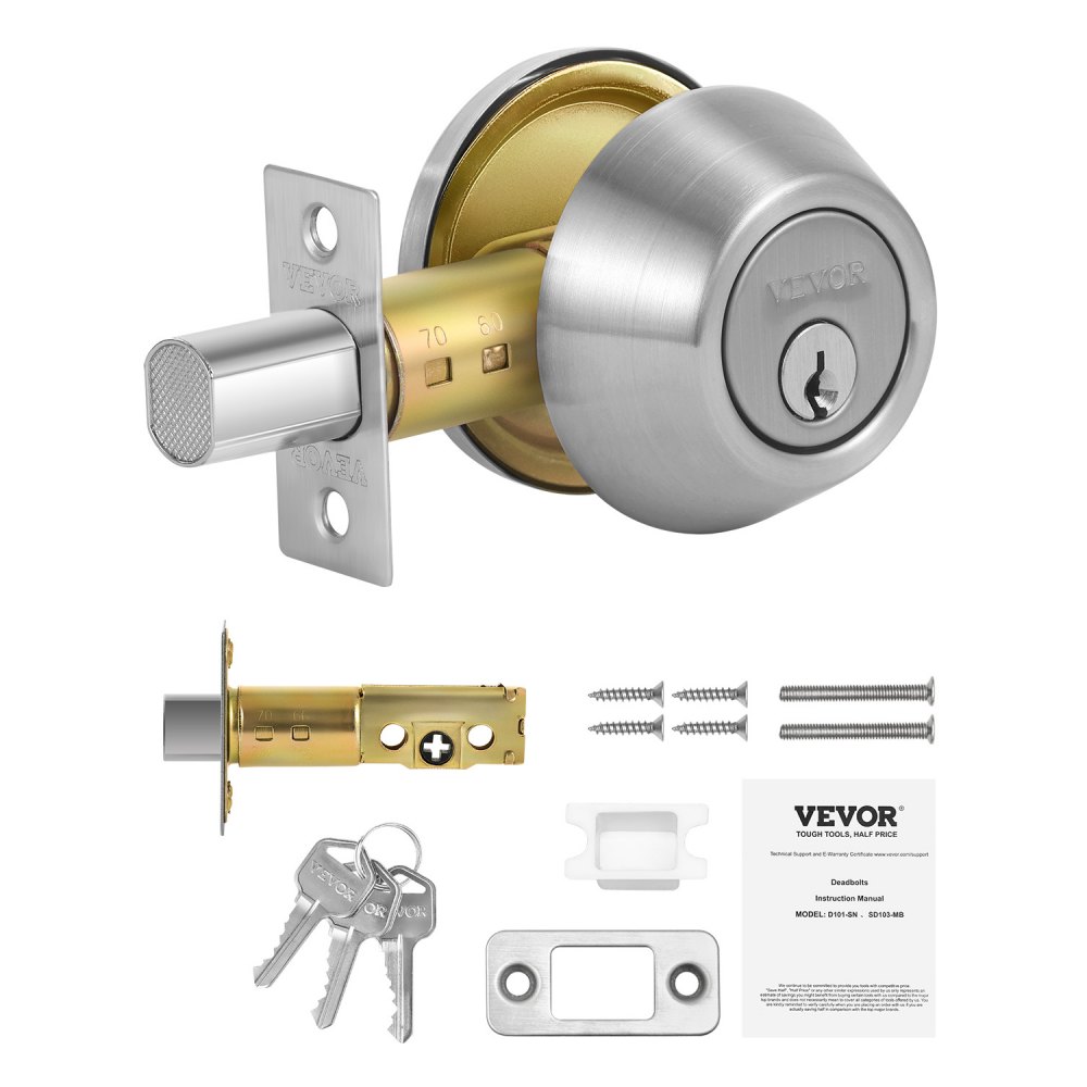 Deadbolt Lock Round Single Cylinder Dead Bolt Keyed 1 Side Satin Nickel ...