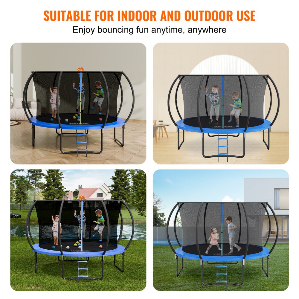 Moxie Replacement Safety Enclosure Net, Fits 12' Round Trampoline, Using 8 Curved Poles With Top Ring Frame