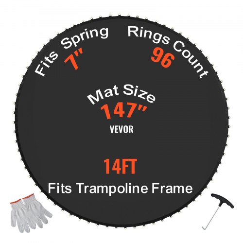 VEVOR 14 ft Trampoline Mat – 14ft, 96 V-rings, 7
