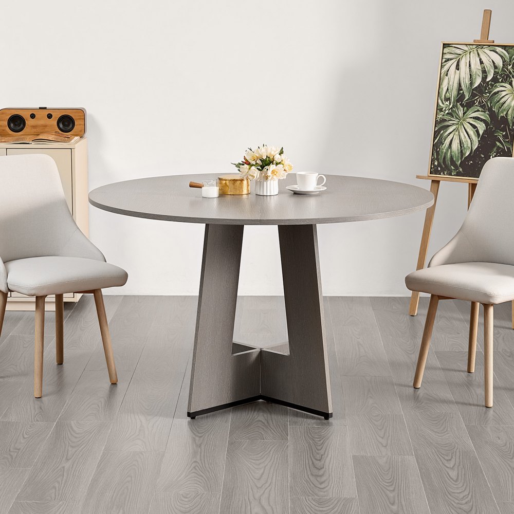 VEVOR Gray Round Dining Room Table — Farmhouse Wood Table